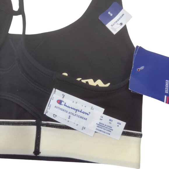 Champion Double Dry Sports Bra With Racerback Design & Gold Logo Size S Black - Picture 7 of 9